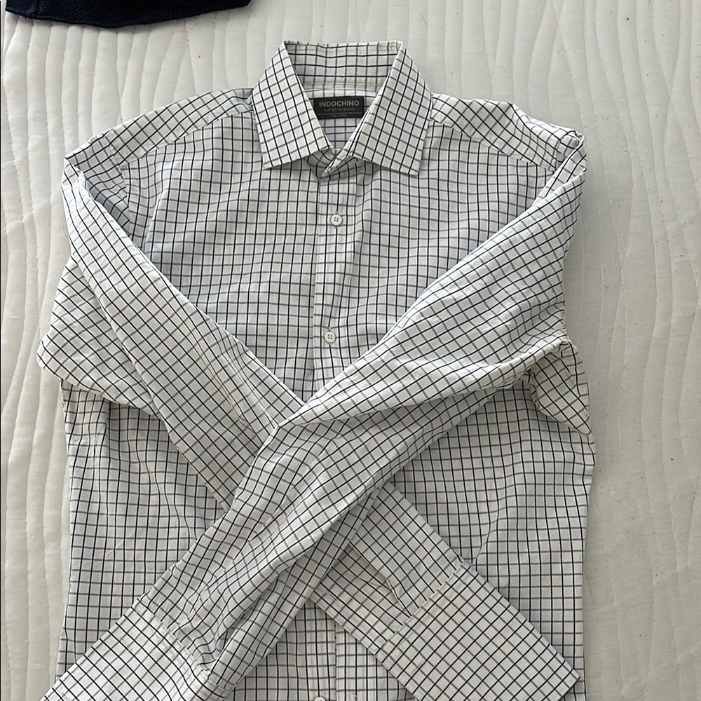 Indochino Men's Checkered Shirt - blue, grey and White